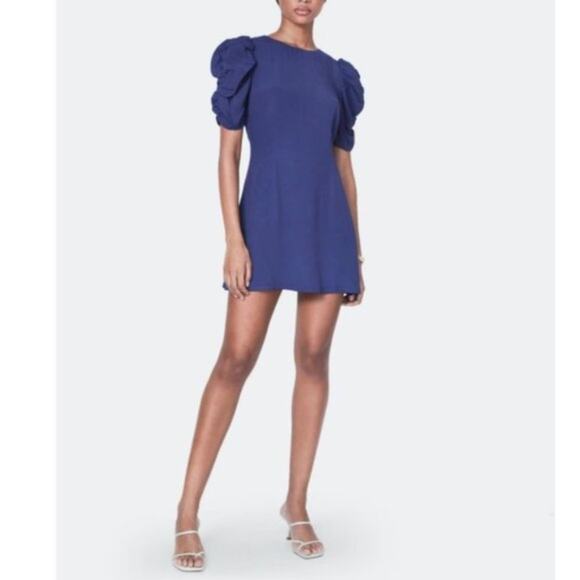 Billie the Label Helena Navy Blue Shirred Short Sleeves Mini Dress, Size 0 - Picture 1 of 9